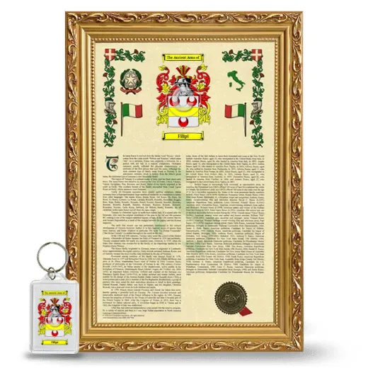 Filipi Framed Armorial History and Keychain - Gold