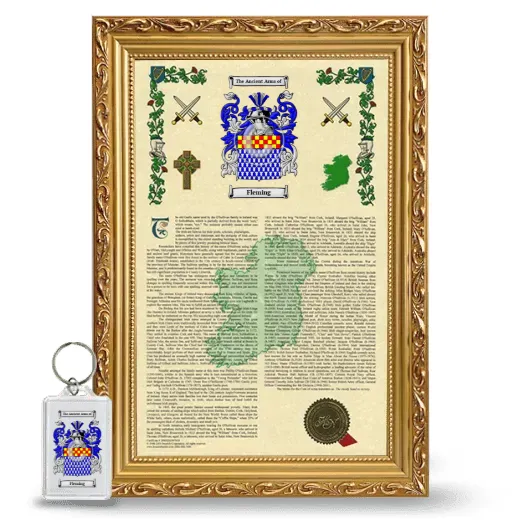 Fleming Framed Armorial History and Keychain - Gold