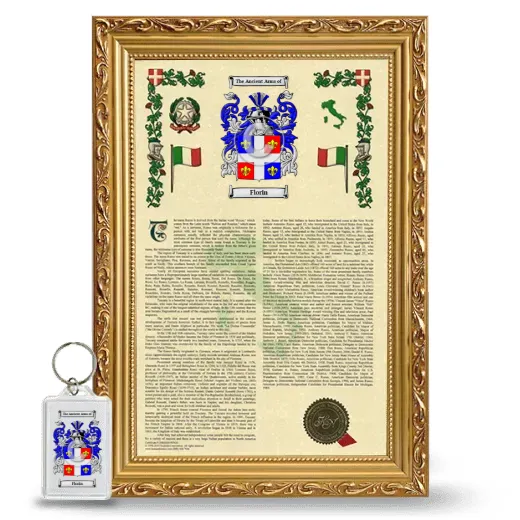 Florin Framed Armorial History and Keychain - Gold