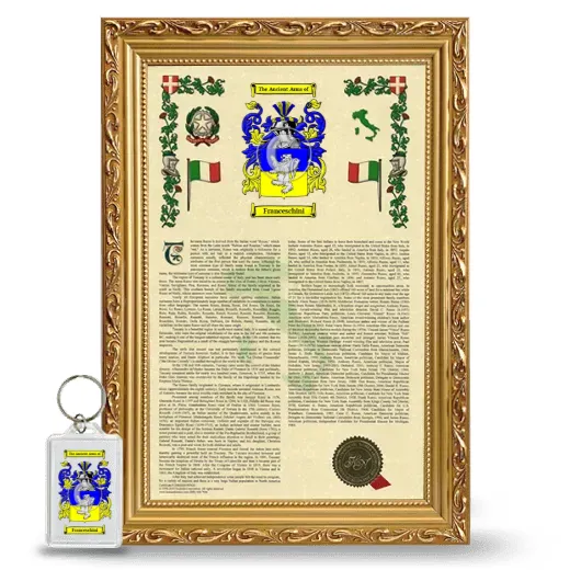 Franceschini Framed Armorial History and Keychain - Gold