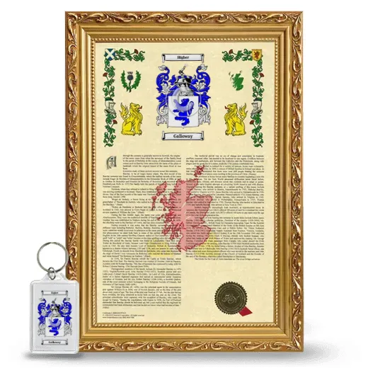 Galloway Framed Armorial History and Keychain - Gold