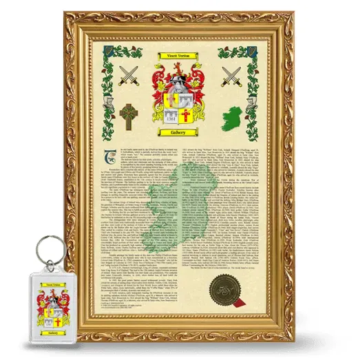Galwey Framed Armorial History and Keychain - Gold
