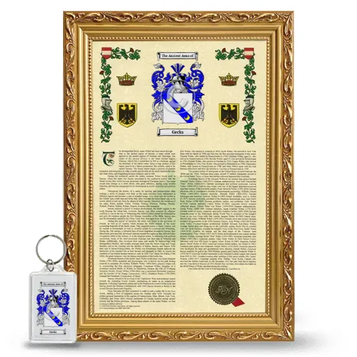 Gecks Framed Armorial History and Keychain - Gold