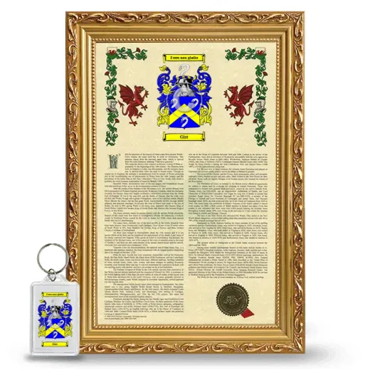 Gist Framed Armorial History and Keychain - Gold