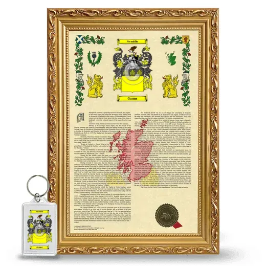 Grams Framed Armorial History and Keychain - Gold