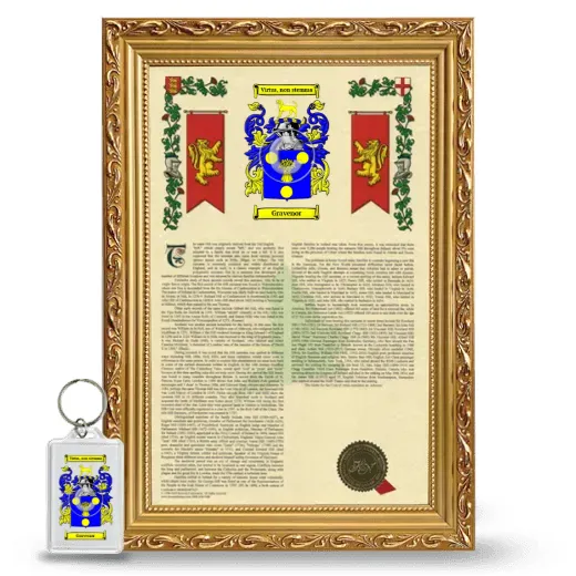 Gravenor Framed Armorial History and Keychain - Gold