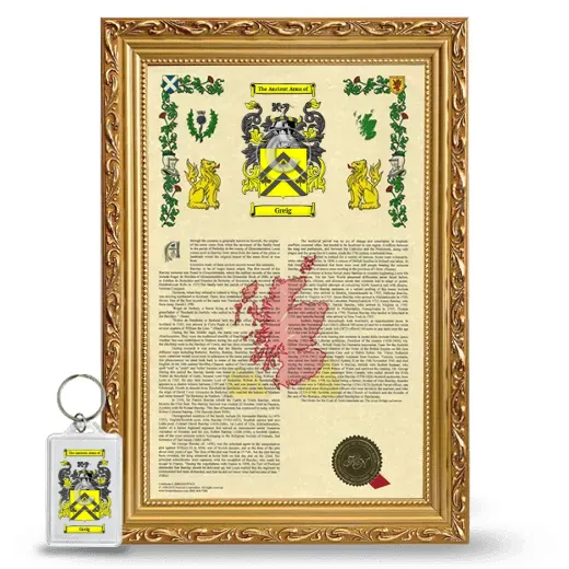 Greig Framed Armorial History and Keychain - Gold
