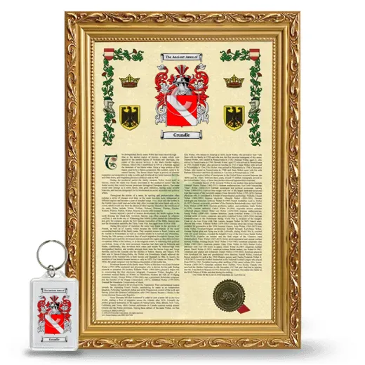 Grundle Framed Armorial History and Keychain - Gold