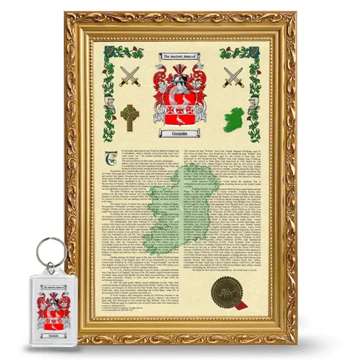 Gunnin Framed Armorial History and Keychain - Gold