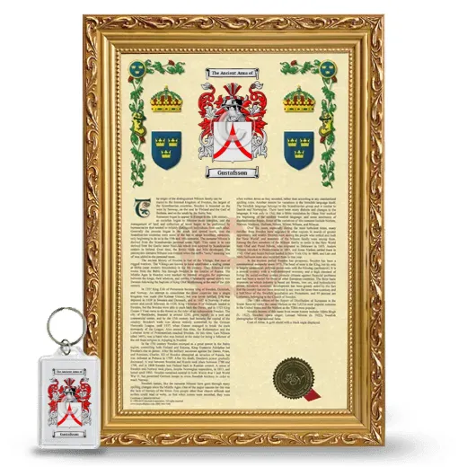 Gustafsson Framed Armorial History and Keychain - Gold