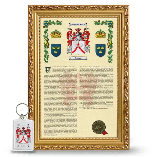 Gustave Framed Armorial History and Keychain - Gold
