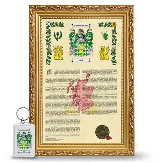 Gyll Framed Armorial History and Keychain - Gold