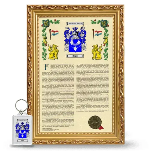 Hager Framed Armorial History and Keychain - Gold