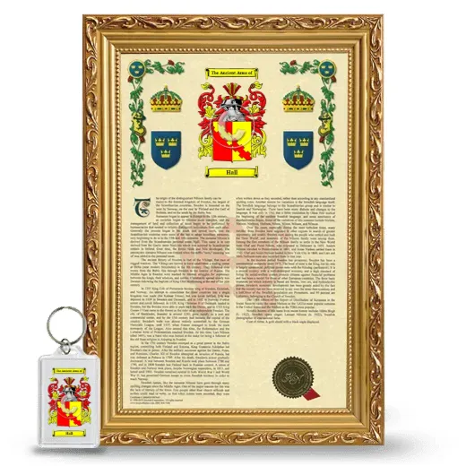 Hall Framed Armorial History and Keychain - Gold