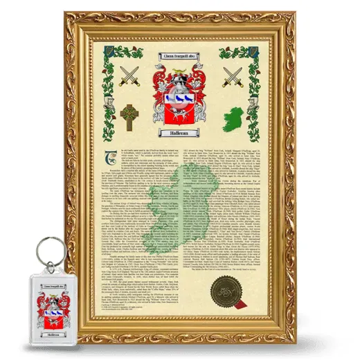 Halleran Framed Armorial History and Keychain - Gold