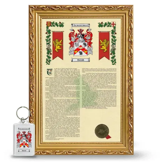 Harrah Framed Armorial History and Keychain - Gold