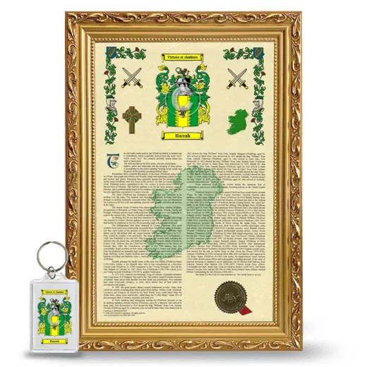 Harrah Framed Armorial History and Keychain - Gold