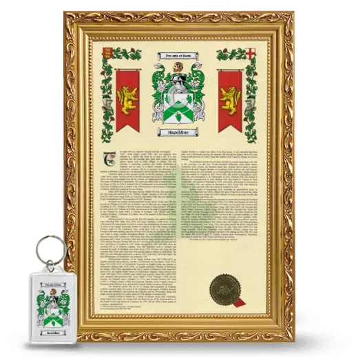 Hazeldine Framed Armorial History and Keychain - Gold