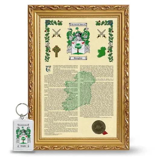 Heraghty Framed Armorial History and Keychain - Gold