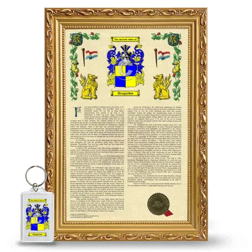 Hungarian Framed Armorial History and Keychain - Gold