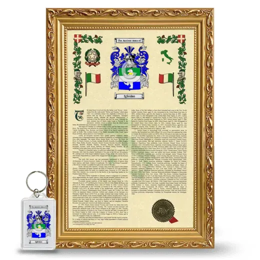 Iglesias Framed Armorial History and Keychain - Gold