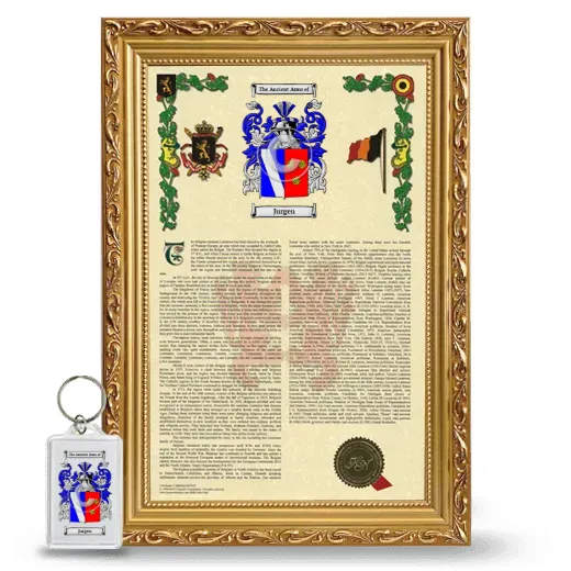 Jurgen Framed Armorial History and Keychain - Gold