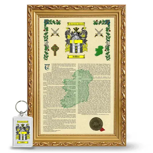 Kelliher Framed Armorial History and Keychain - Gold