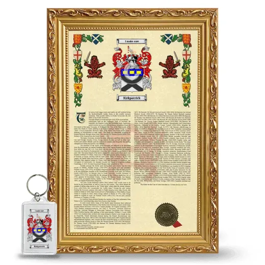 Kirkpatrick Framed Armorial History and Keychain - Gold