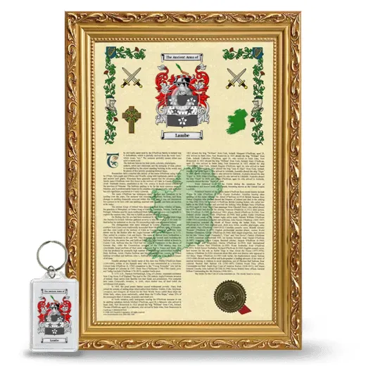 Lambe Framed Armorial History and Keychain - Gold