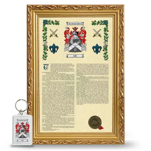 Leir Framed Armorial History and Keychain - Gold