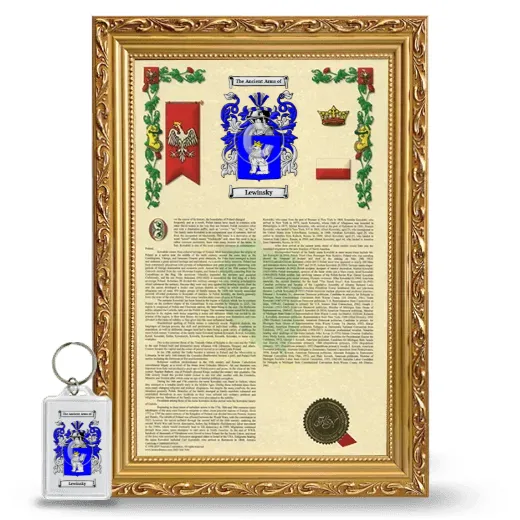 Lewinsky Framed Armorial History and Keychain - Gold