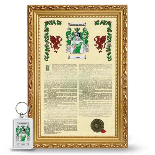 Lewis Framed Armorial History and Keychain - Gold