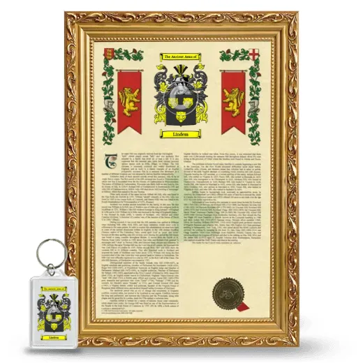Lindem Framed Armorial History and Keychain - Gold