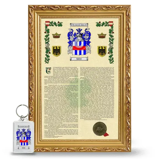 Lister Framed Armorial History and Keychain - Gold