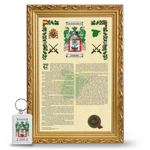Lizarralde Framed Armorial History and Keychain - Gold