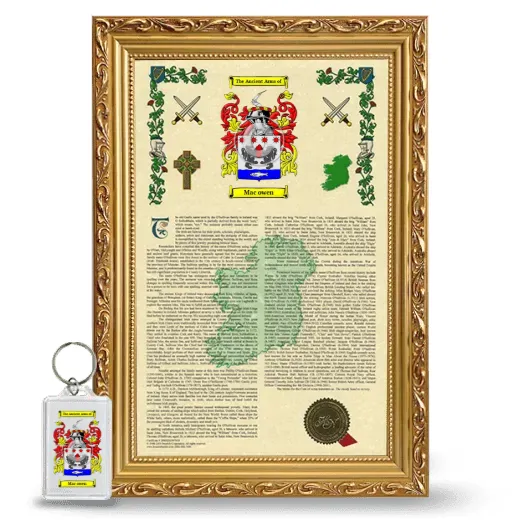 Mac owen Framed Armorial History and Keychain - Gold