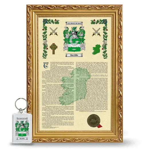 MacAbbe Framed Armorial History and Keychain - Gold