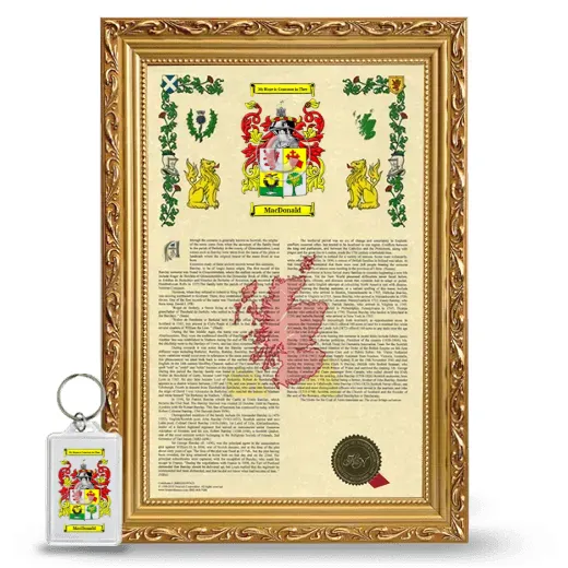 MacDonald Framed Armorial History and Keychain - Gold