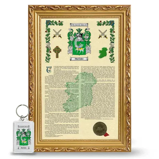 MacGuire Framed Armorial History and Keychain - Gold