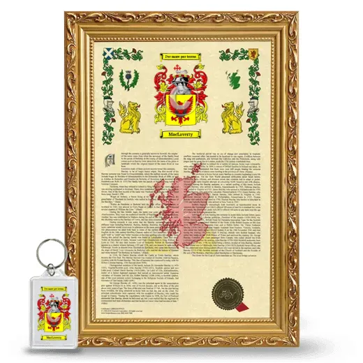 MacLaverty Framed Armorial History and Keychain - Gold