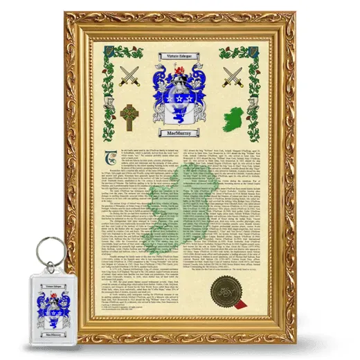 MacMurray Framed Armorial History and Keychain - Gold