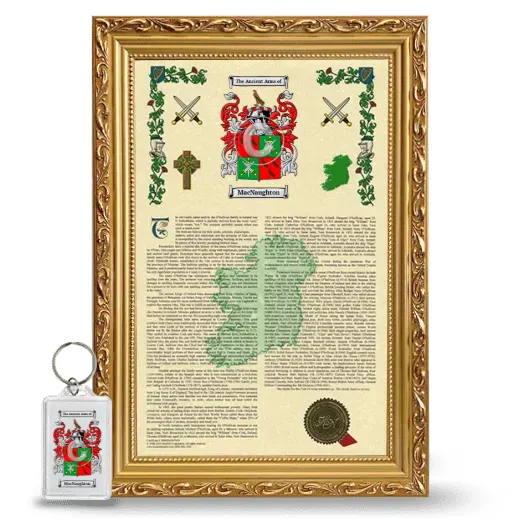 MacNaughton Framed Armorial History and Keychain - Gold