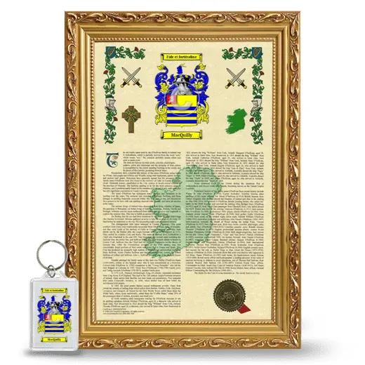 MacQuilly Framed Armorial History and Keychain - Gold