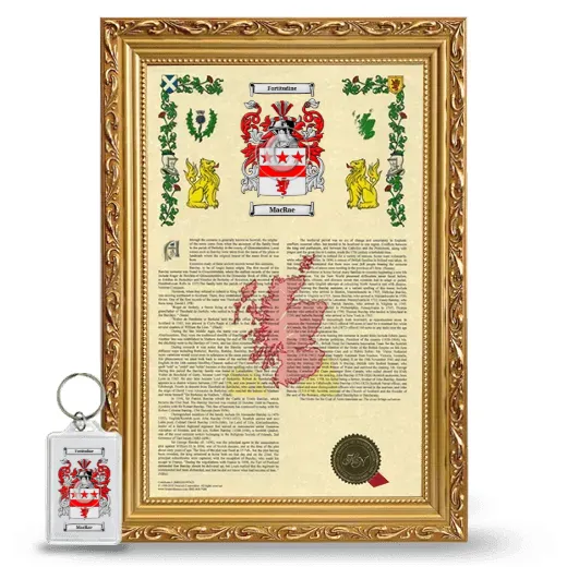 MacRae Framed Armorial History and Keychain - Gold