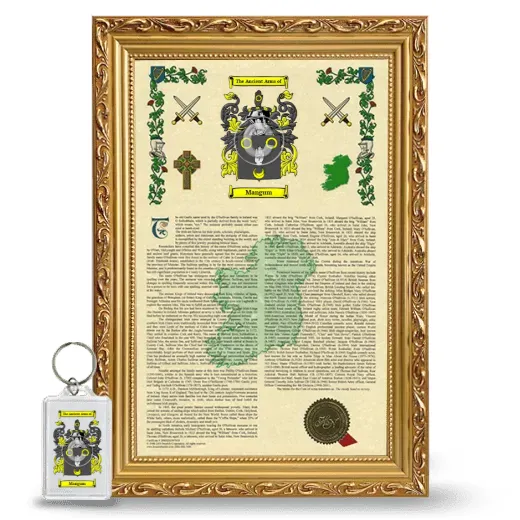 Mangum Framed Armorial History and Keychain - Gold