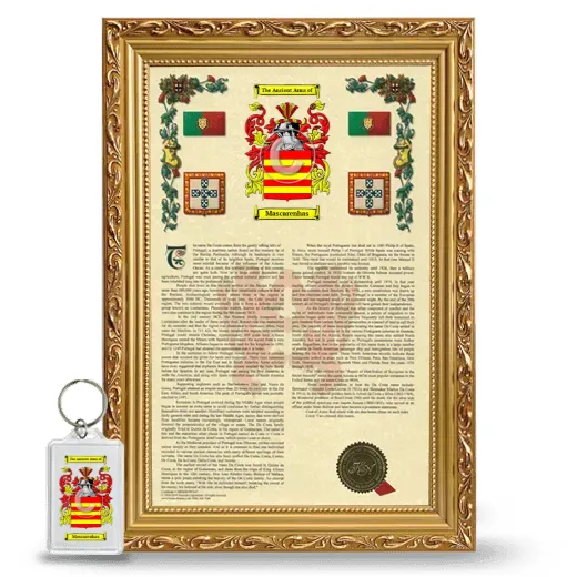 Mascarenhas Framed Armorial History and Keychain - Gold