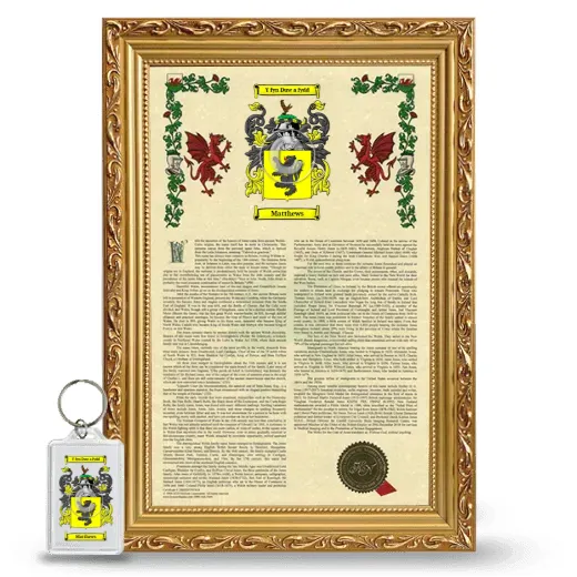 Matthews Framed Armorial History and Keychain - Gold