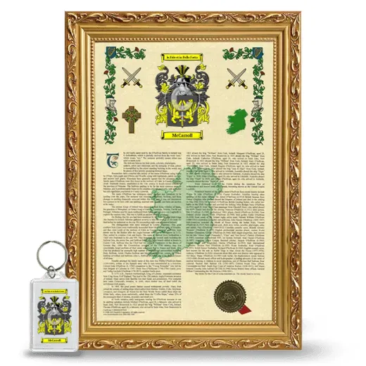 McCarroll Framed Armorial History and Keychain - Gold