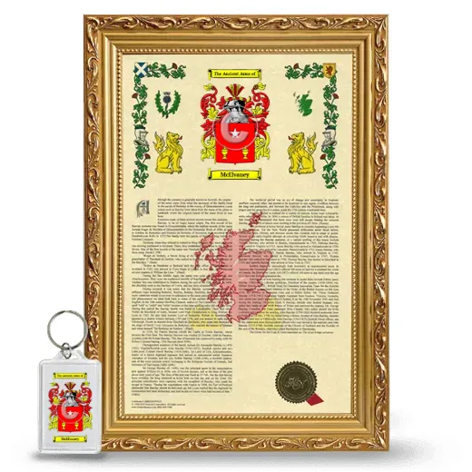McElvaney Framed Armorial History and Keychain - Gold