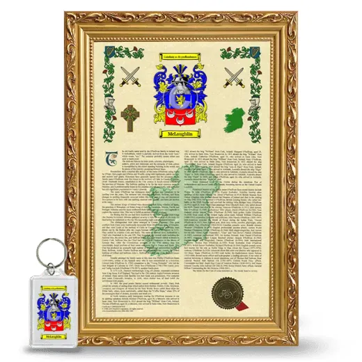 McLaughlin Framed Armorial History and Keychain - Gold